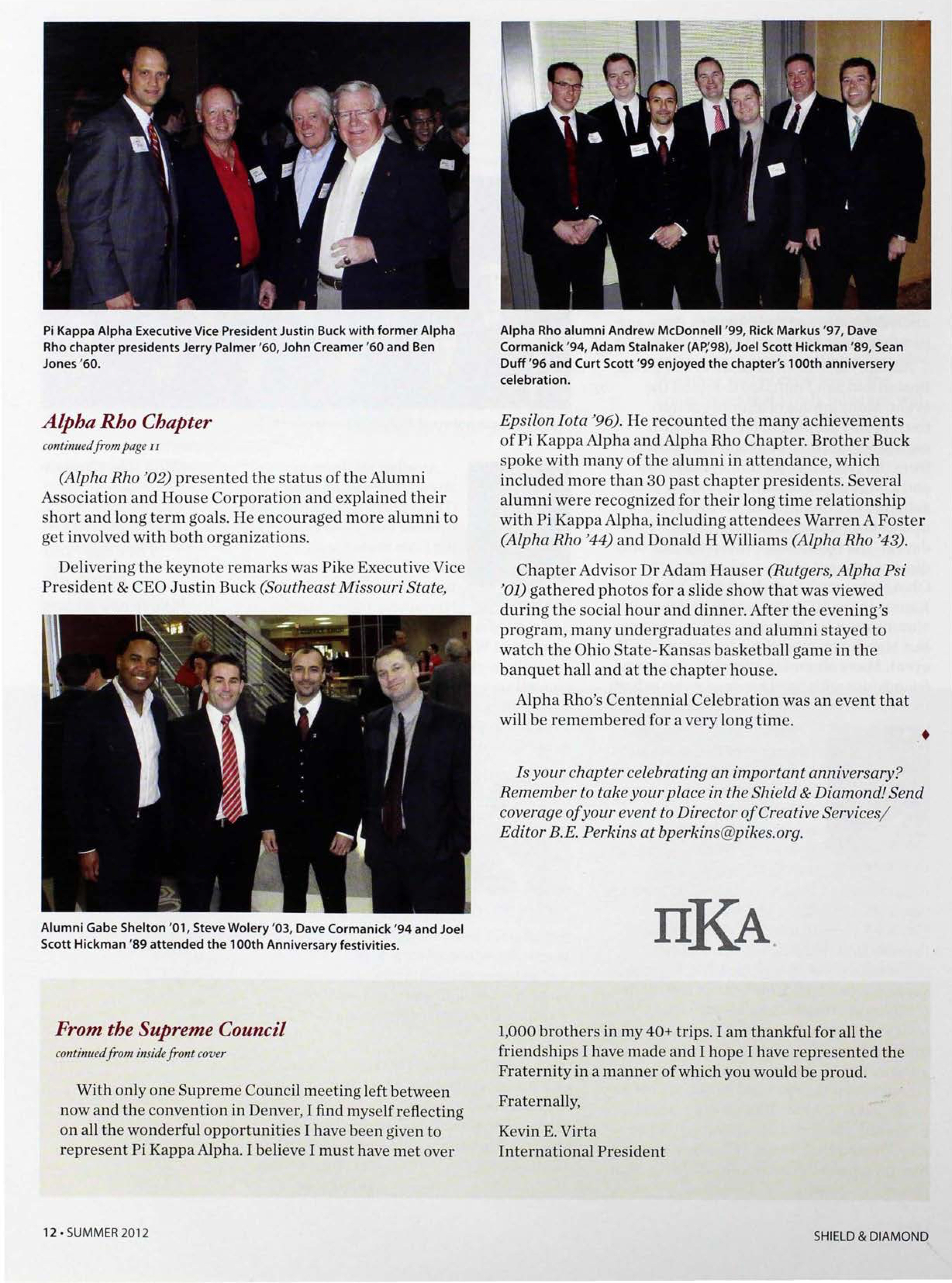 From The Supreme Council Representing Pi Kappa Alpha, Continued